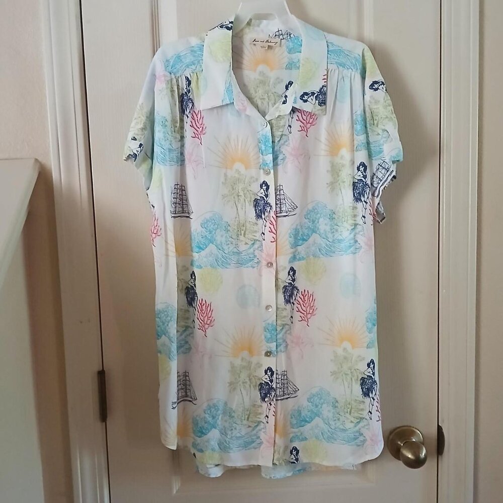 Anthropologie Jane and Delancey button-down Hawaiian aloha shirt size large